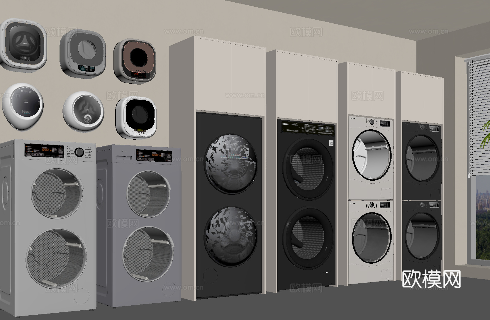 现代洗衣机 烘干机 洗烘一体机 壁挂式洗衣机su模型