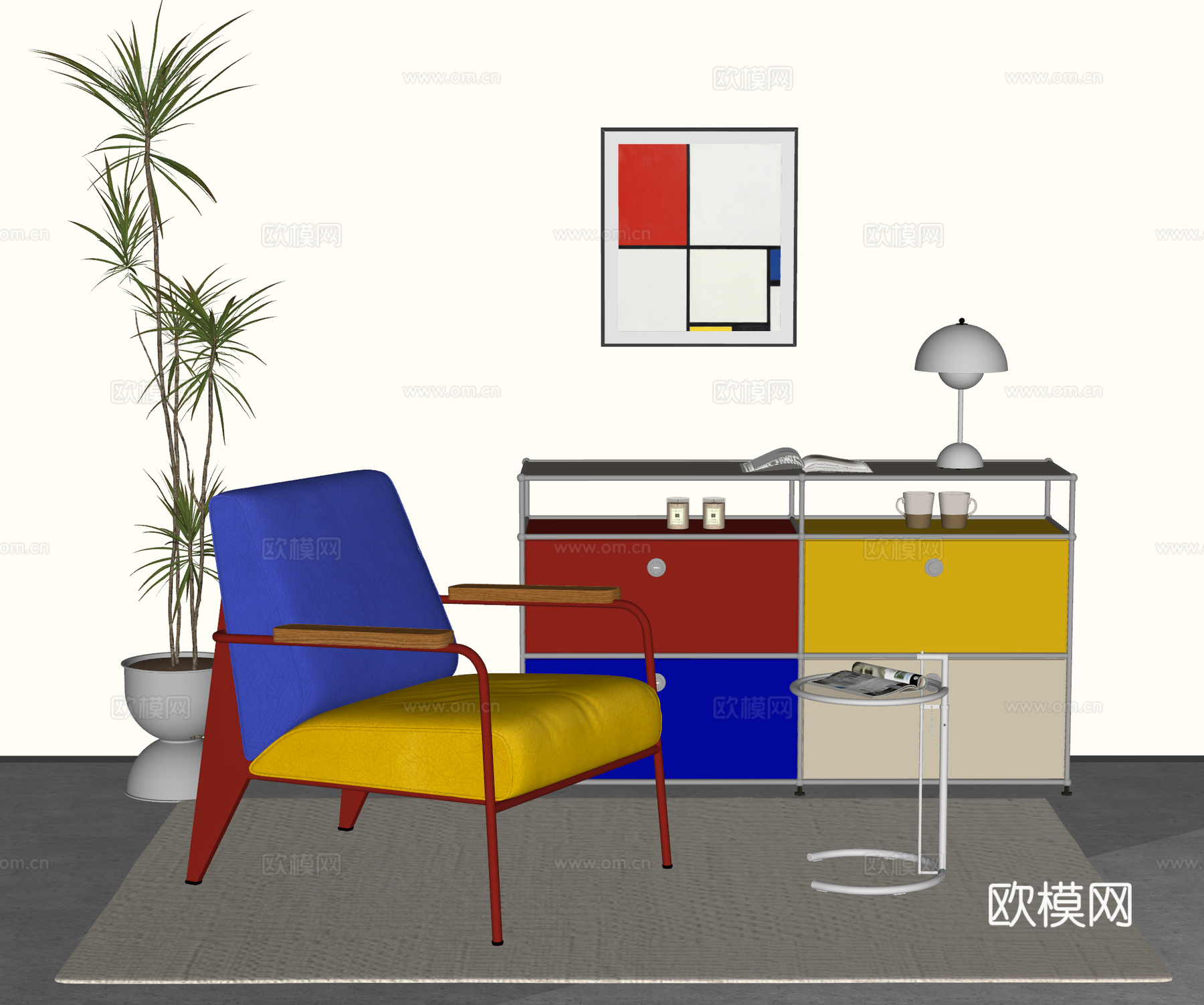 现代包豪斯休闲椅 沙发椅 USM柜 孟菲斯   蒙德里安su模型