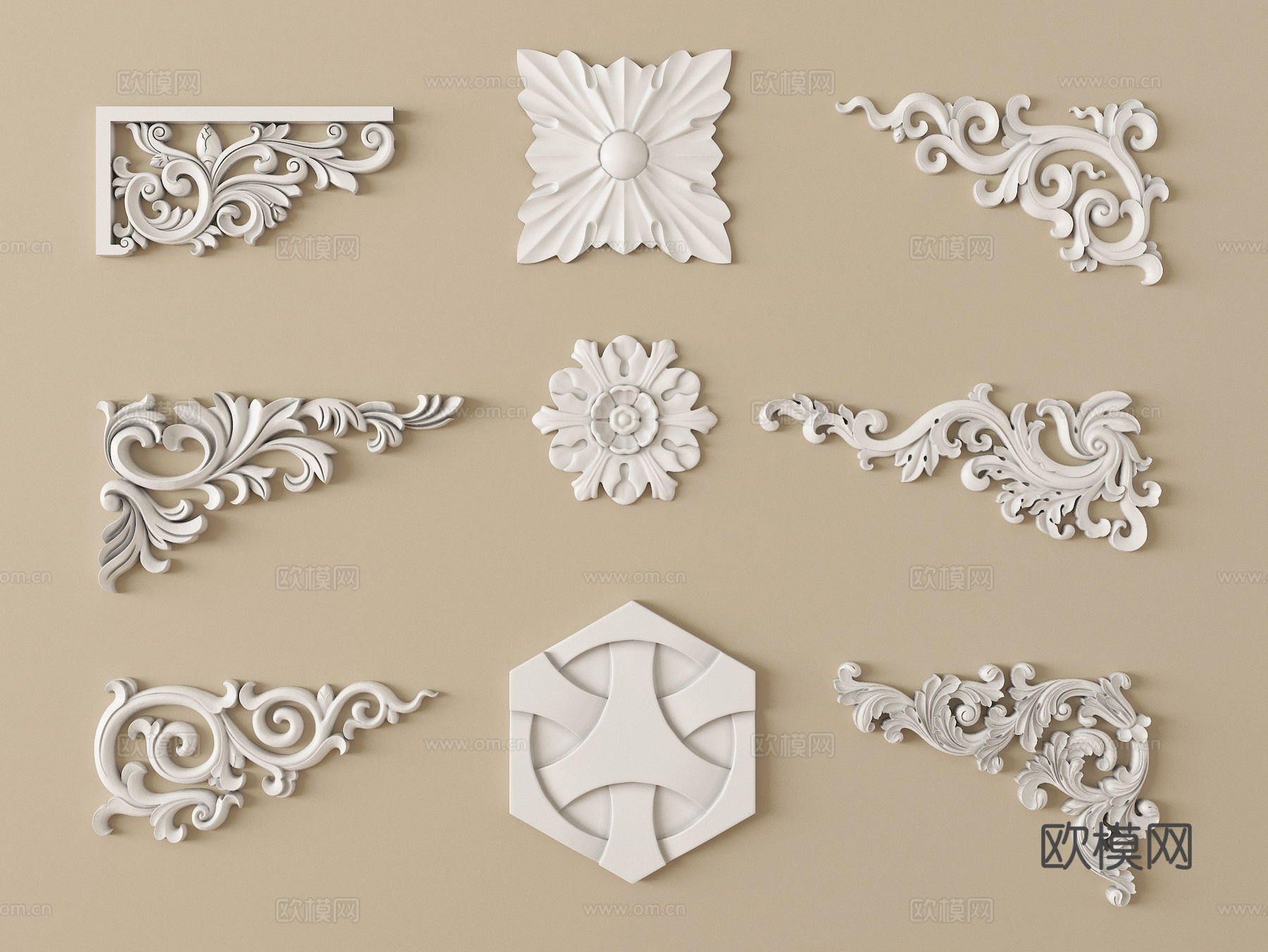 欧式雕花角花 雕花石膏线条 石膏雕花顶花su模型