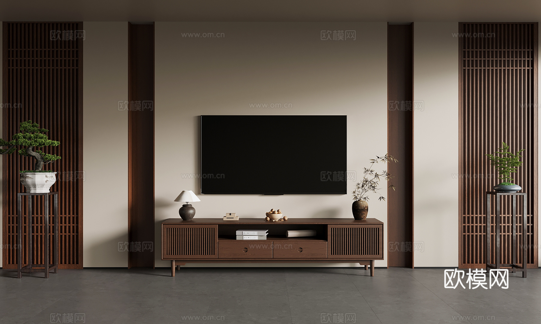 新中式电视柜su模型