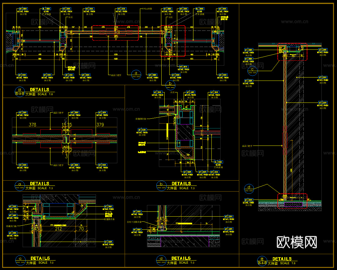深古铜金属门 平开门 门节点 入户大门 双开门cad施工图