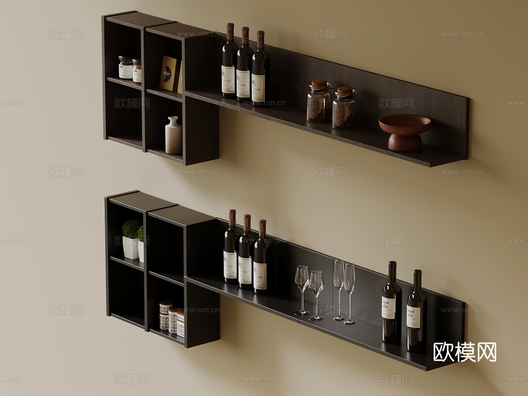 现代意式酒架 置物架su模型