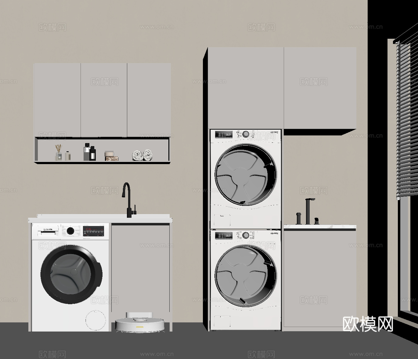 现代洗衣机柜 阳台柜 洗衣机 烘干机 壁挂式洗衣机 扫地机器su模型