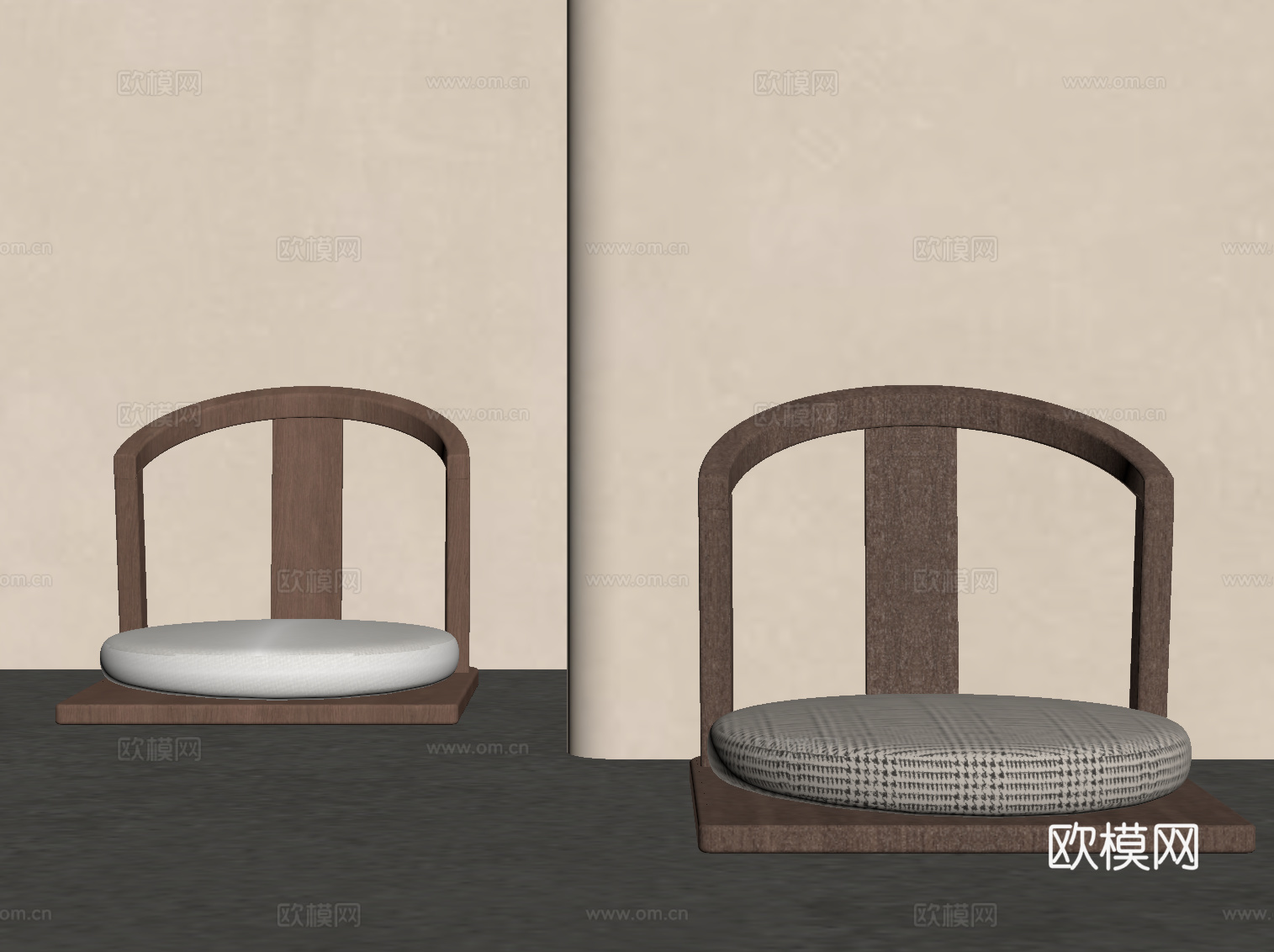 现代中古风休闲椅 坐垫su模型