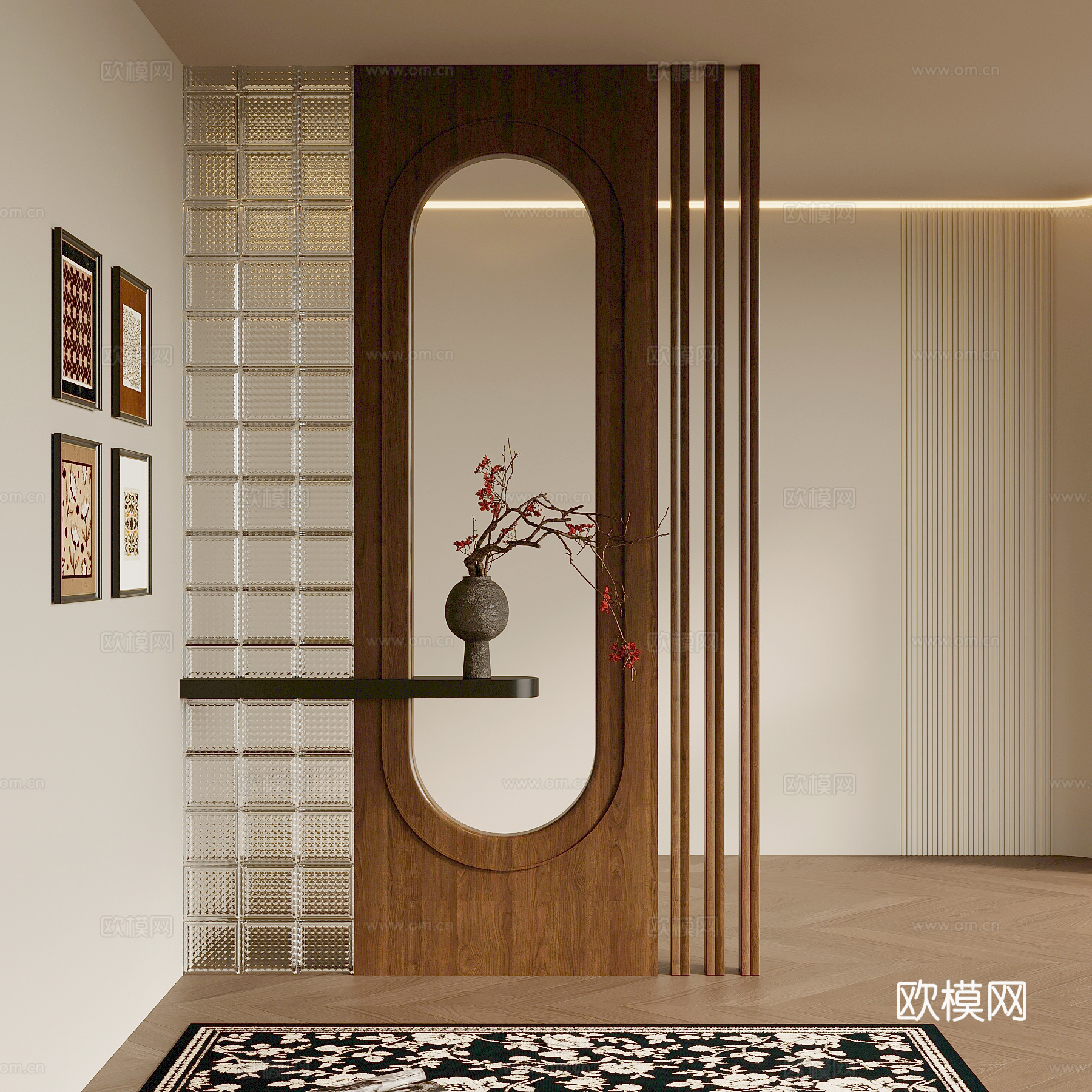 中古风玄关su模型