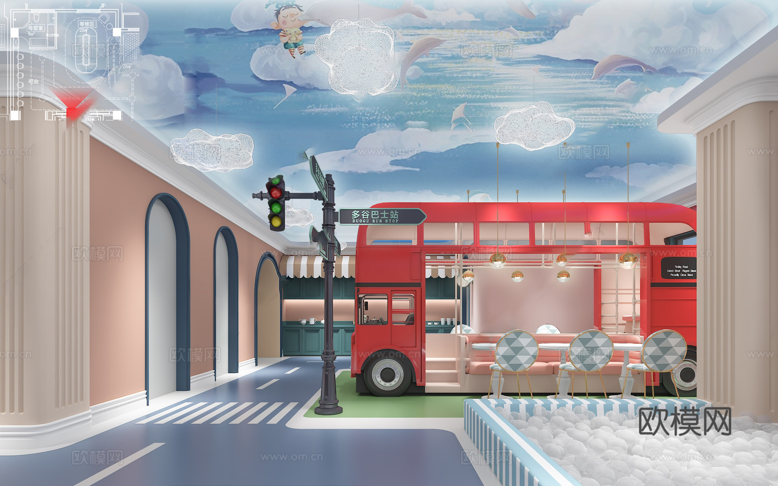 早教托育中心  最新全套施工图 效果图合集cad施工图