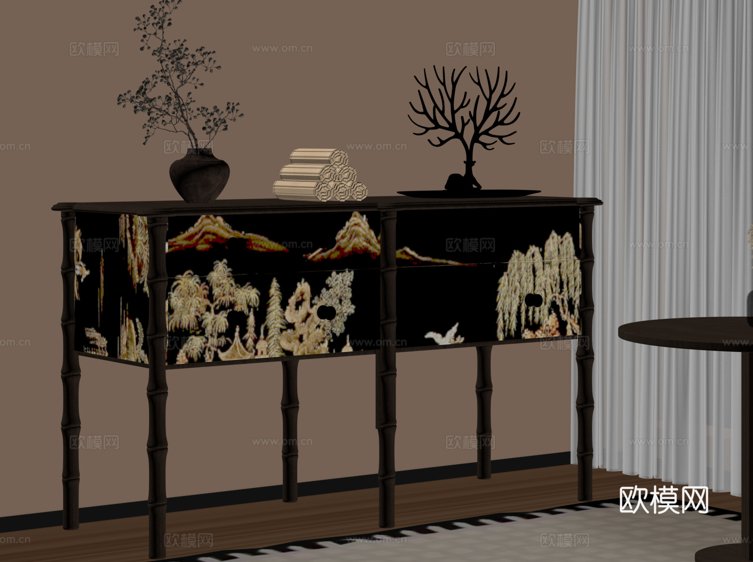 新中式端景柜 玄关柜su模型