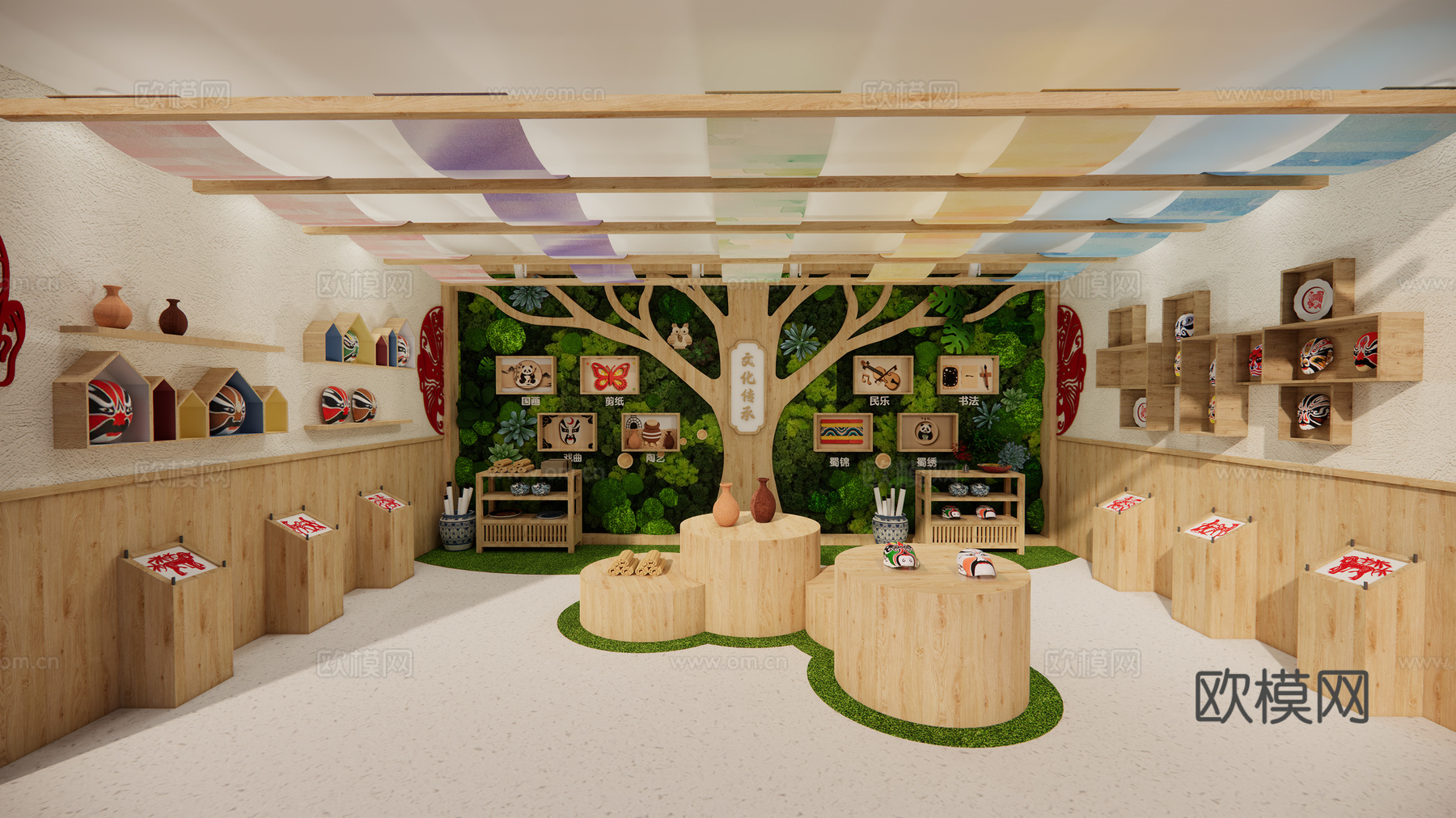幼儿园设计 幼儿园文化墙 幼儿园大厅  非遗文化馆su模型