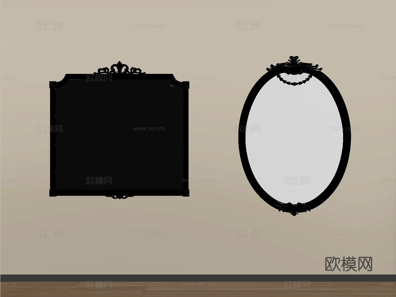 法式镜子 装饰镜 化妆镜su模型