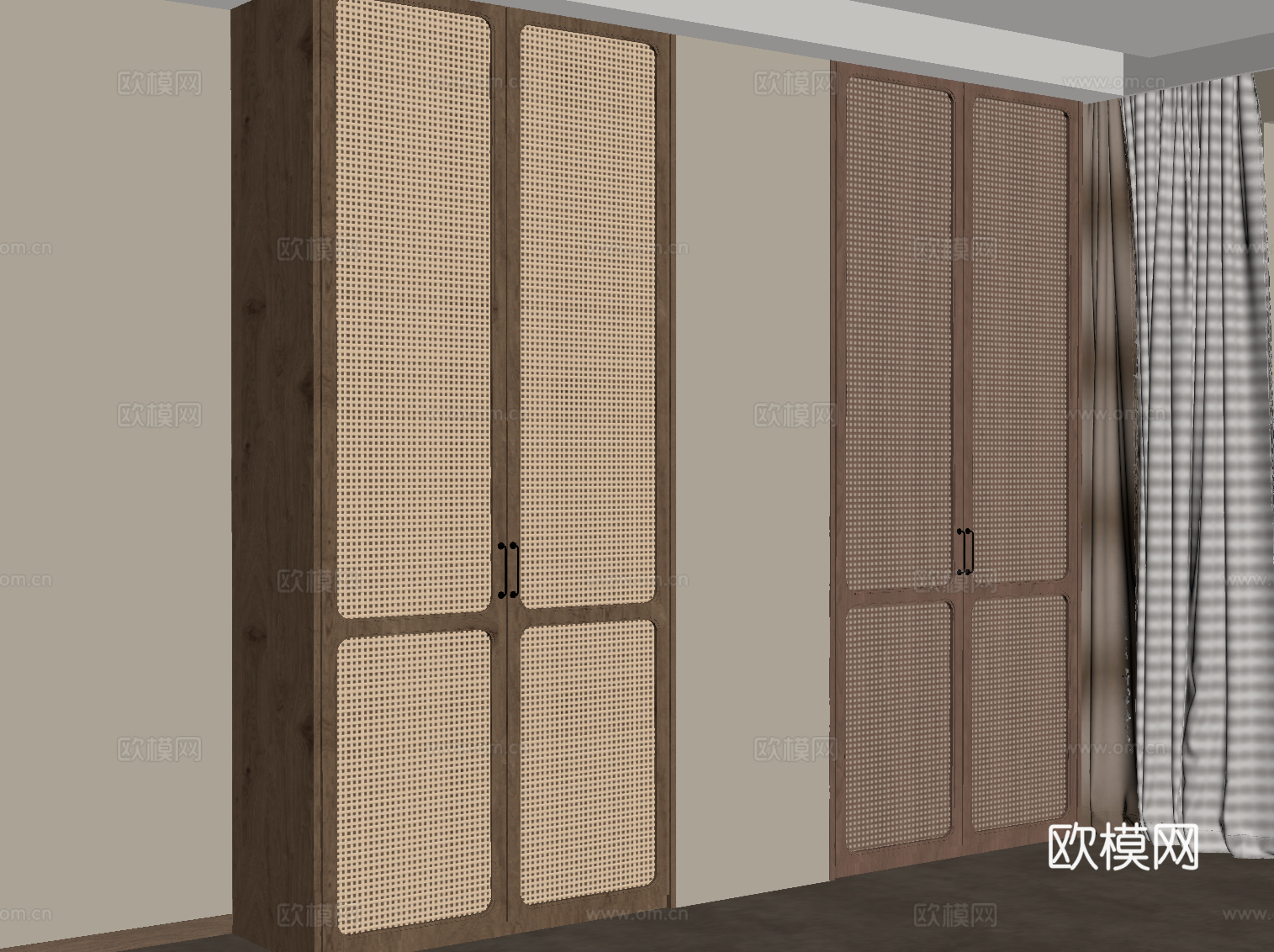 中古风衣柜 双开门到顶衣柜su模型