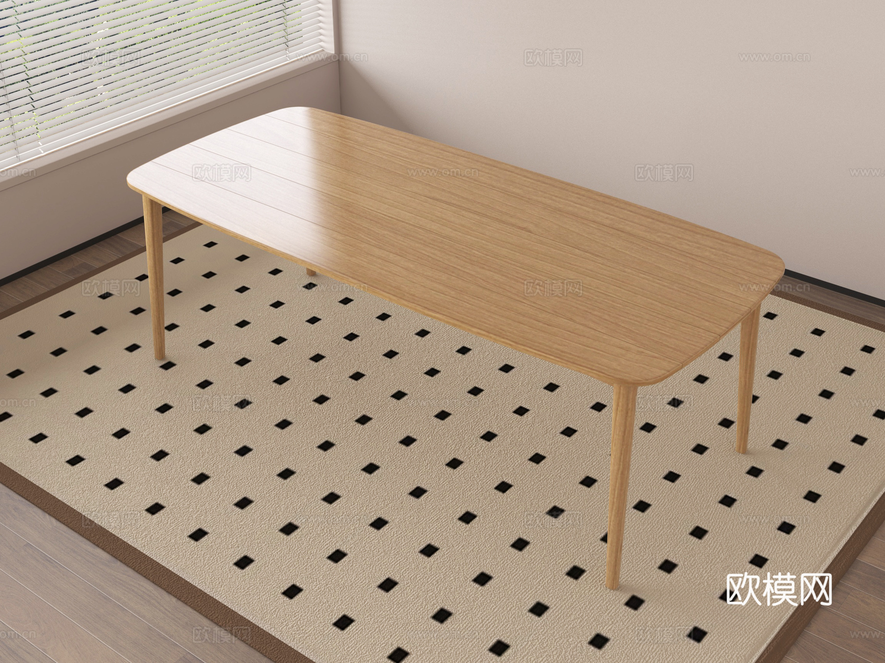现代原木风餐桌su模型
