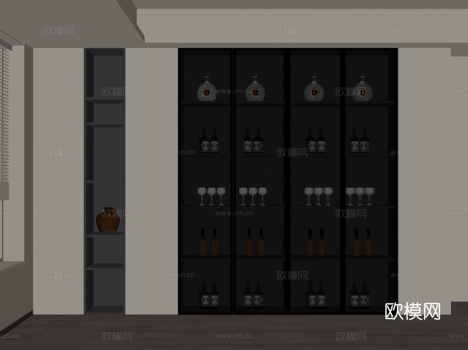 现代酒柜 餐边柜su模型