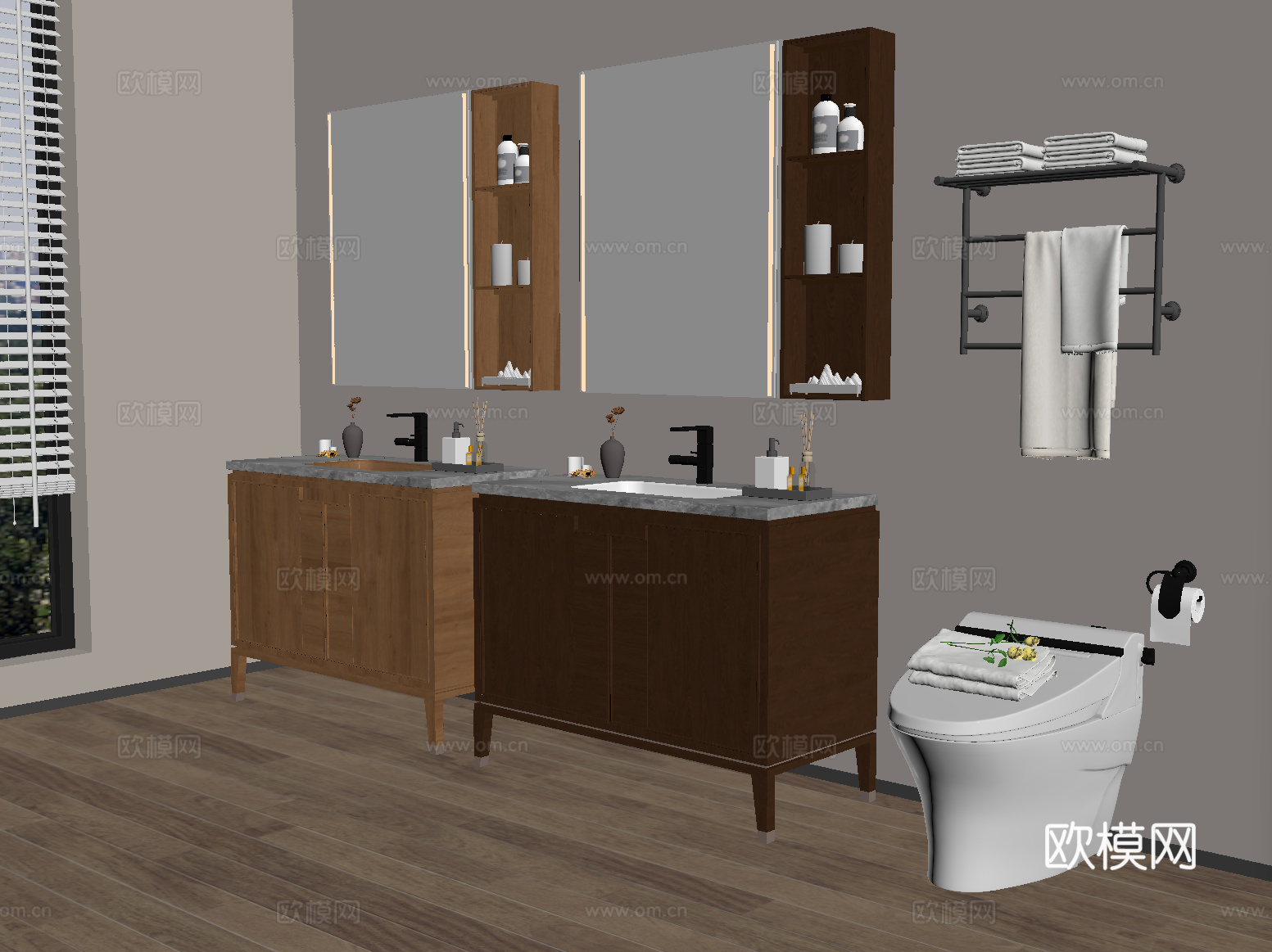 新中式卫浴柜 镜柜 马桶 卫浴小件su模型