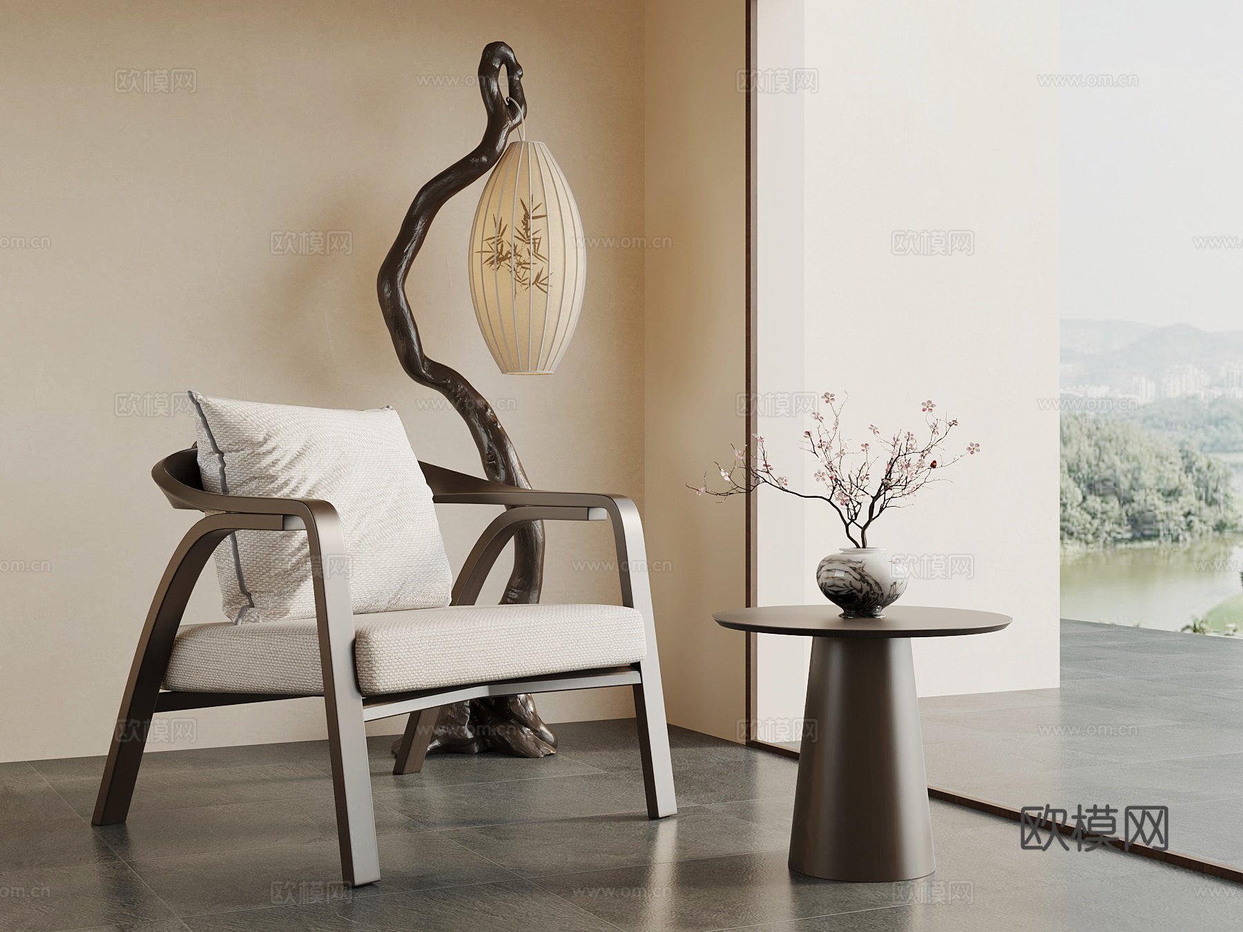 新中式休闲椅 沙发椅su模型