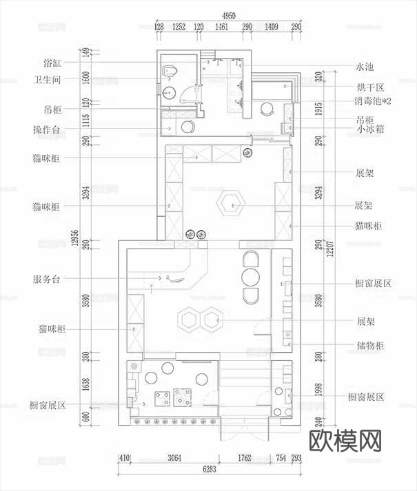 宠物店  最新全套施工图 效果图合集cad施工图