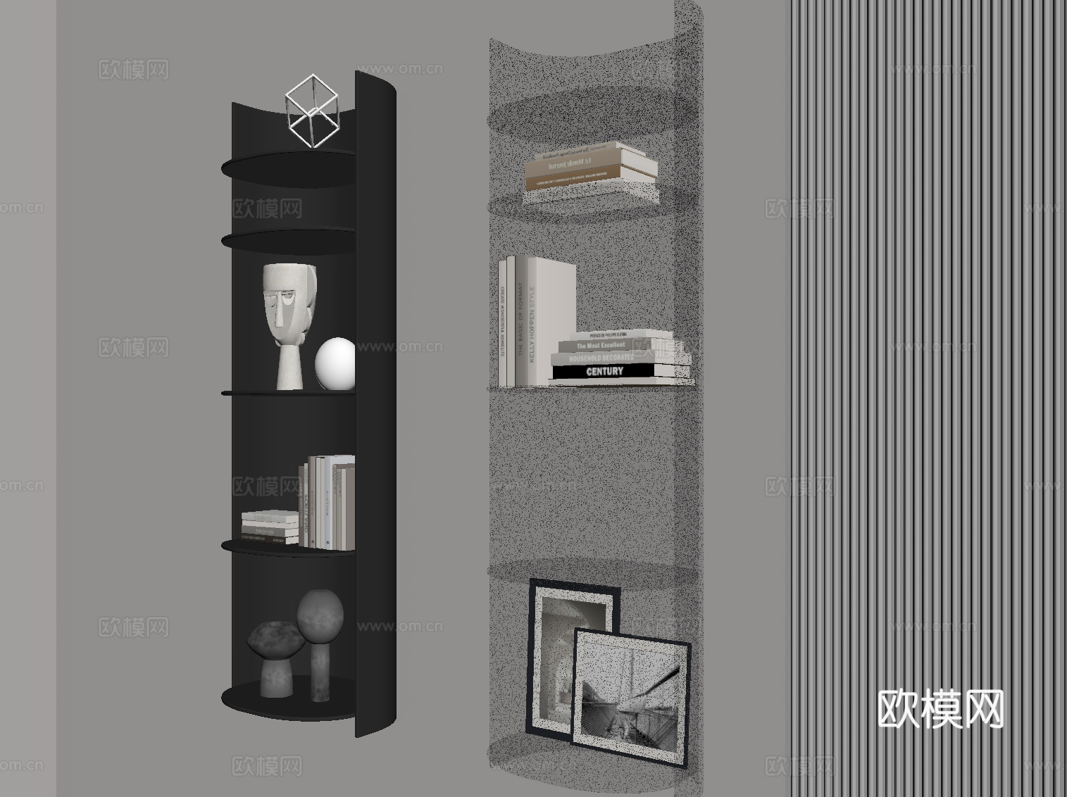 现代置物架 书架su模型