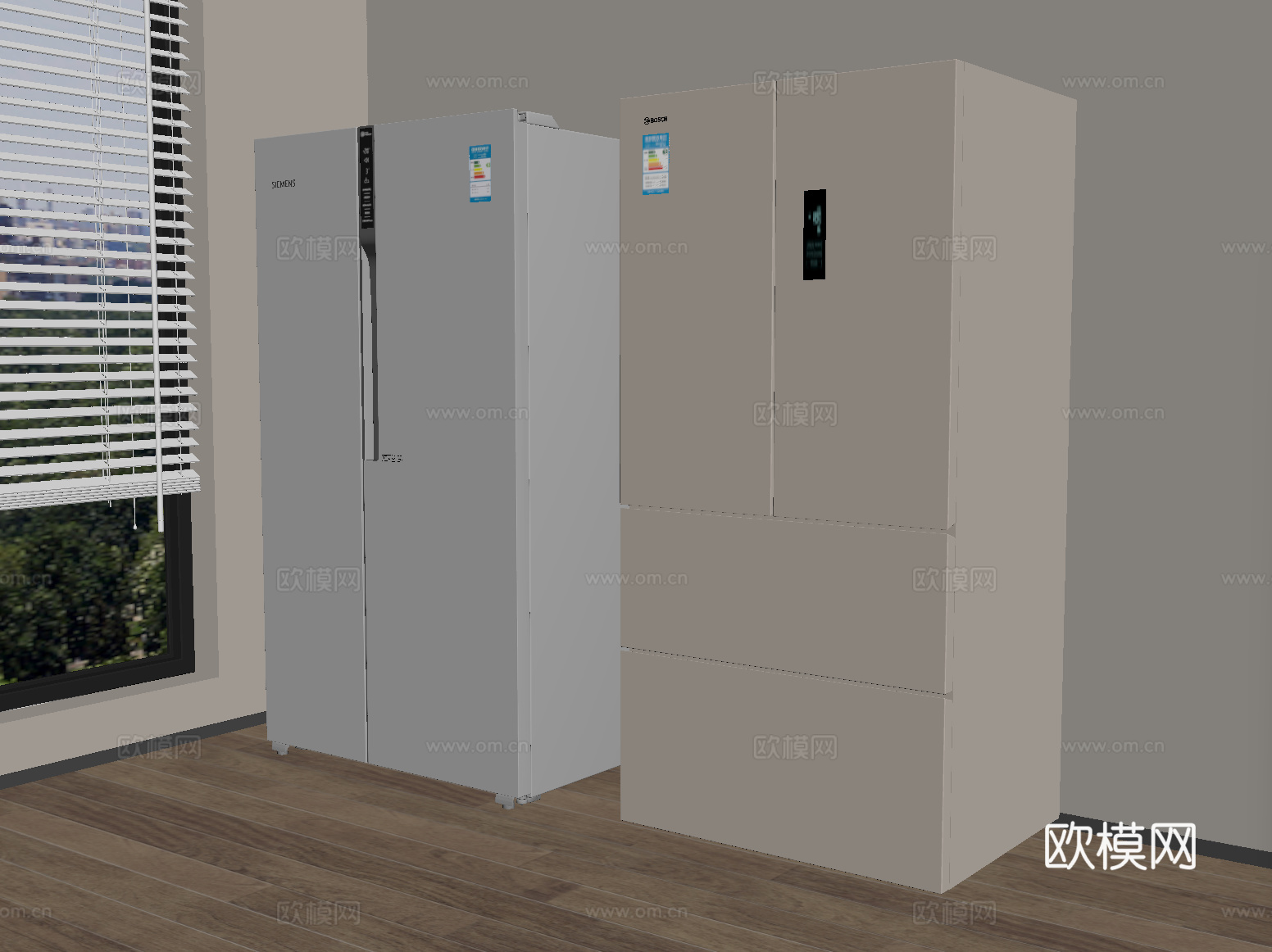 现代冰箱 十字开门冰箱 双开门冰箱su模型