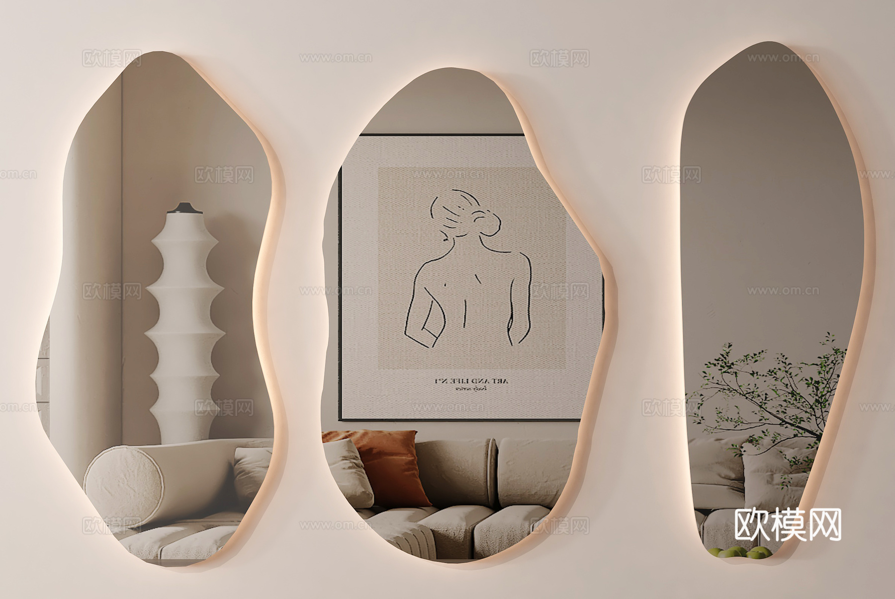 现代镜子 化妆镜 装饰镜 落地镜 异形镜子su模型
