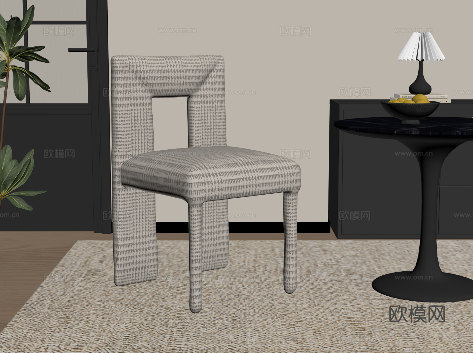 现代餐椅 布艺休闲椅su模型