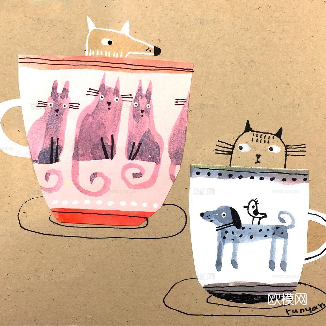 可爱动物手绘，创意童趣插画，猫咪动物插画，治愈系插画，可爱儿下载