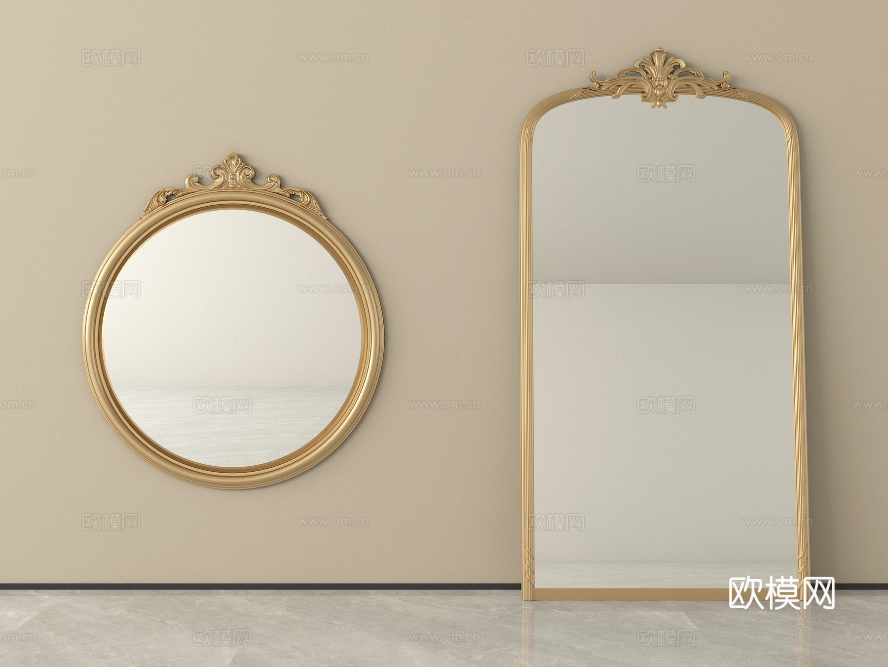 法式化妆镜 装饰镜 卫浴镜 穿衣镜 落地镜su模型