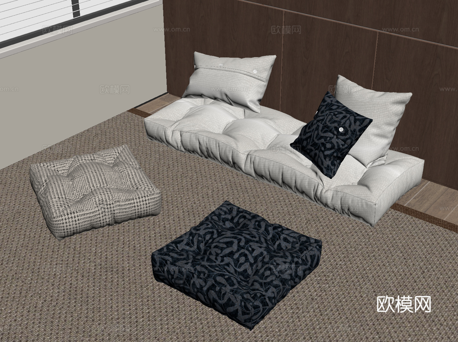 现代飘窗坐垫 沙发垫su模型