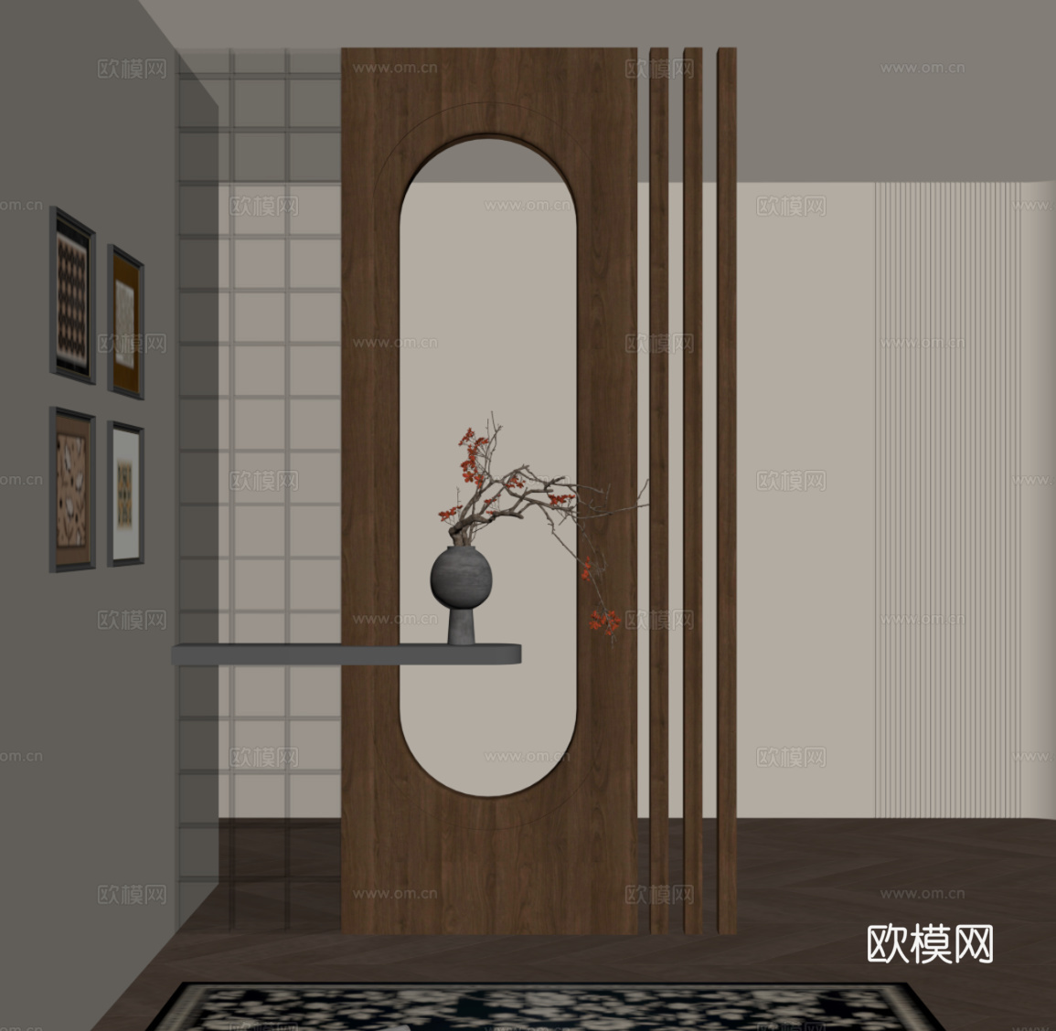 中古风玄关su模型