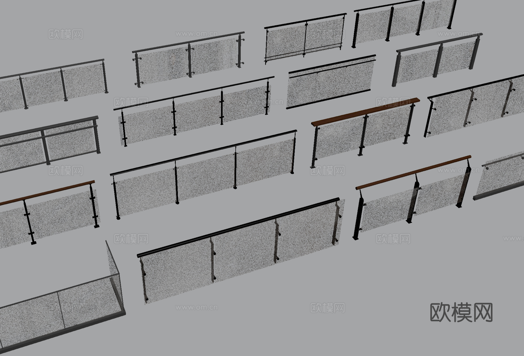 现代玻璃栏杆 玻璃护栏围栏 栏杆 阳台护栏su模型