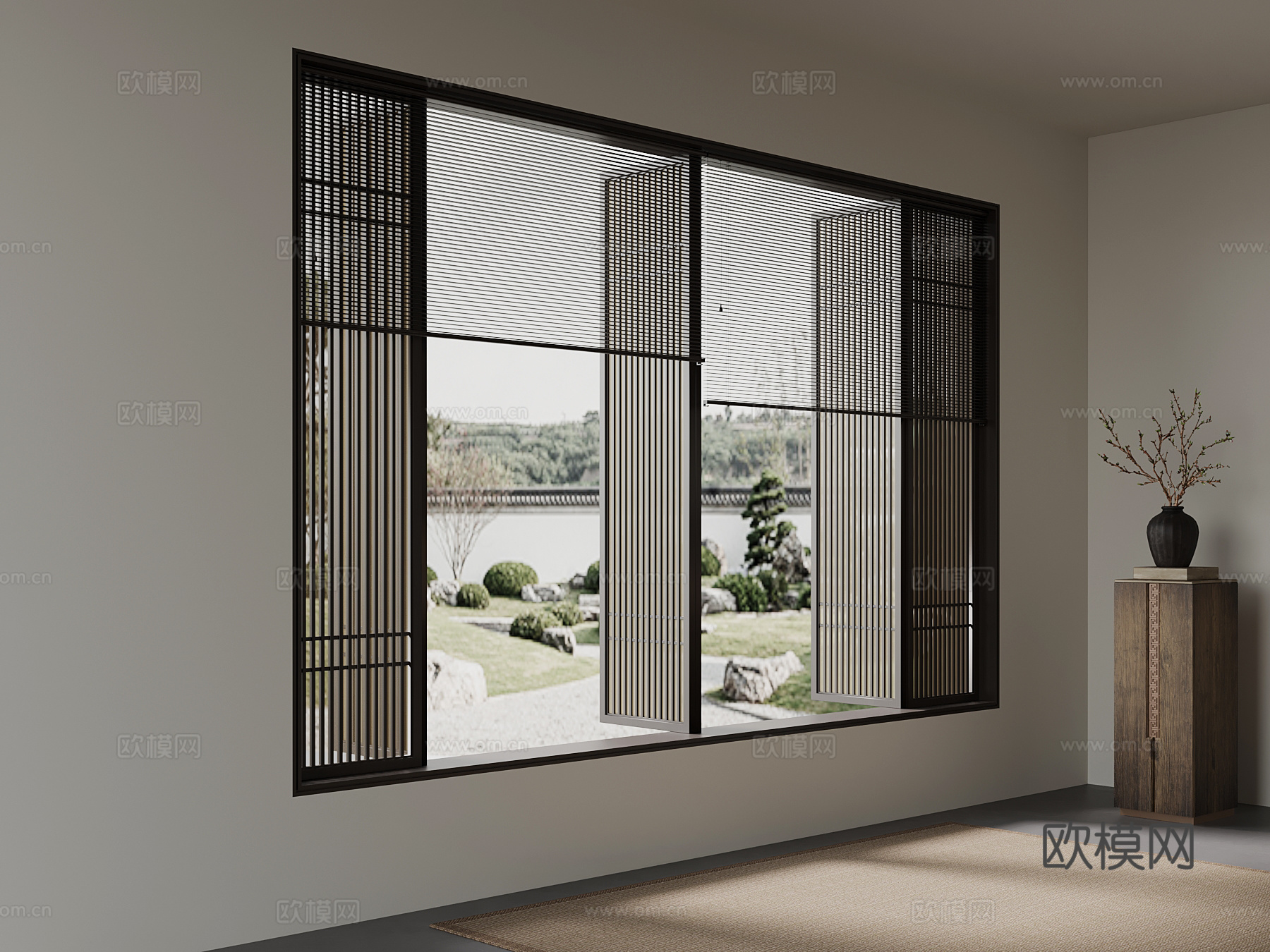新中式窗户 窗帘su模型