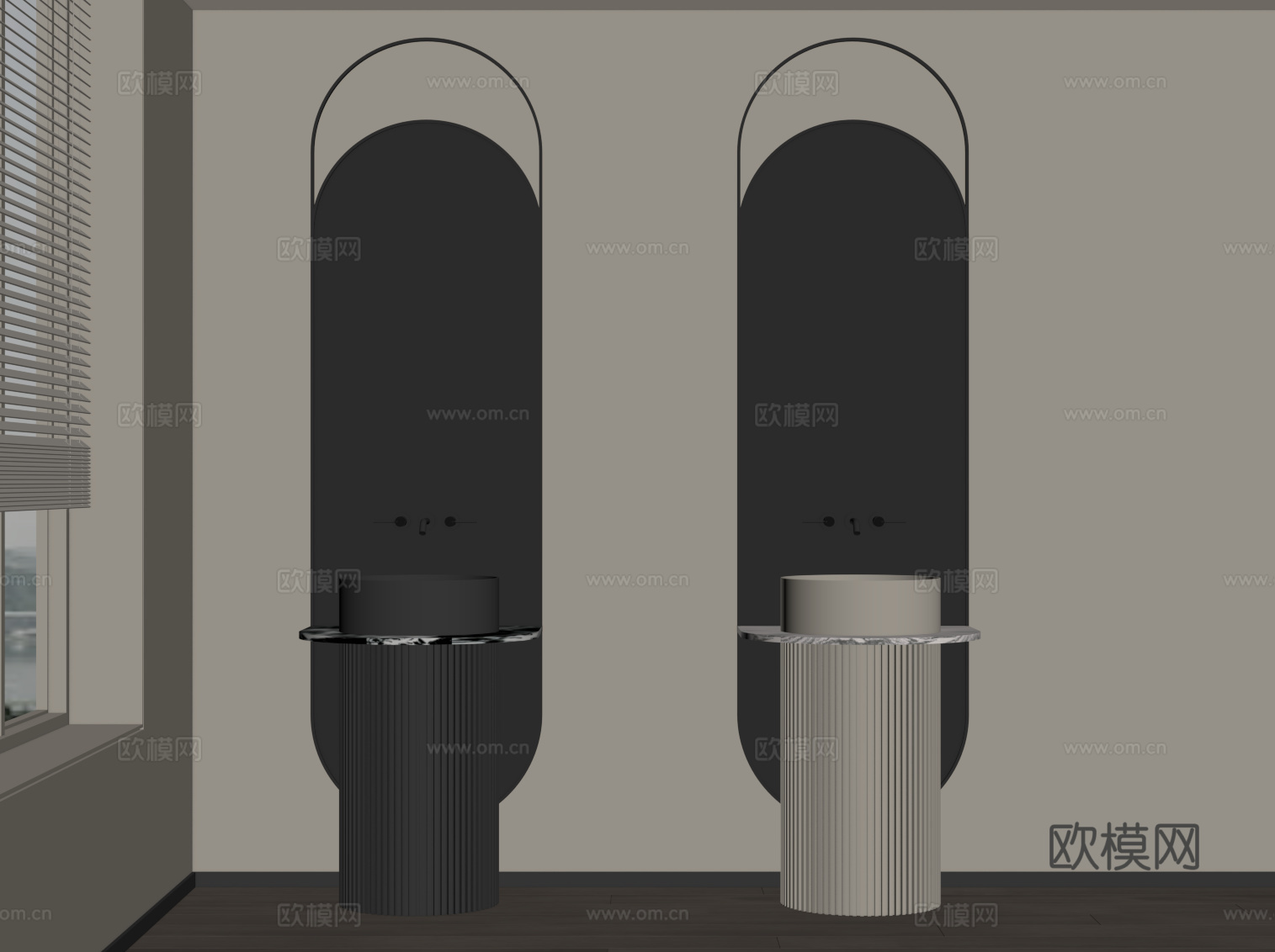 现代洗手台 台盆 镜子su模型