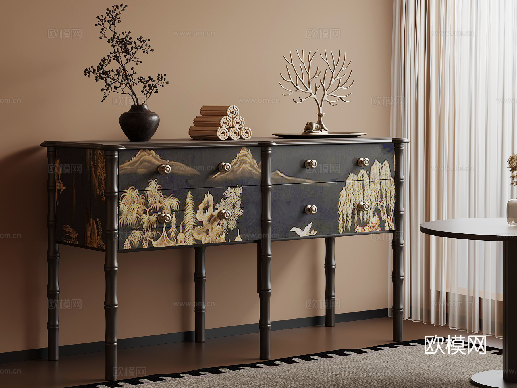 新中式端景柜 玄关柜su模型