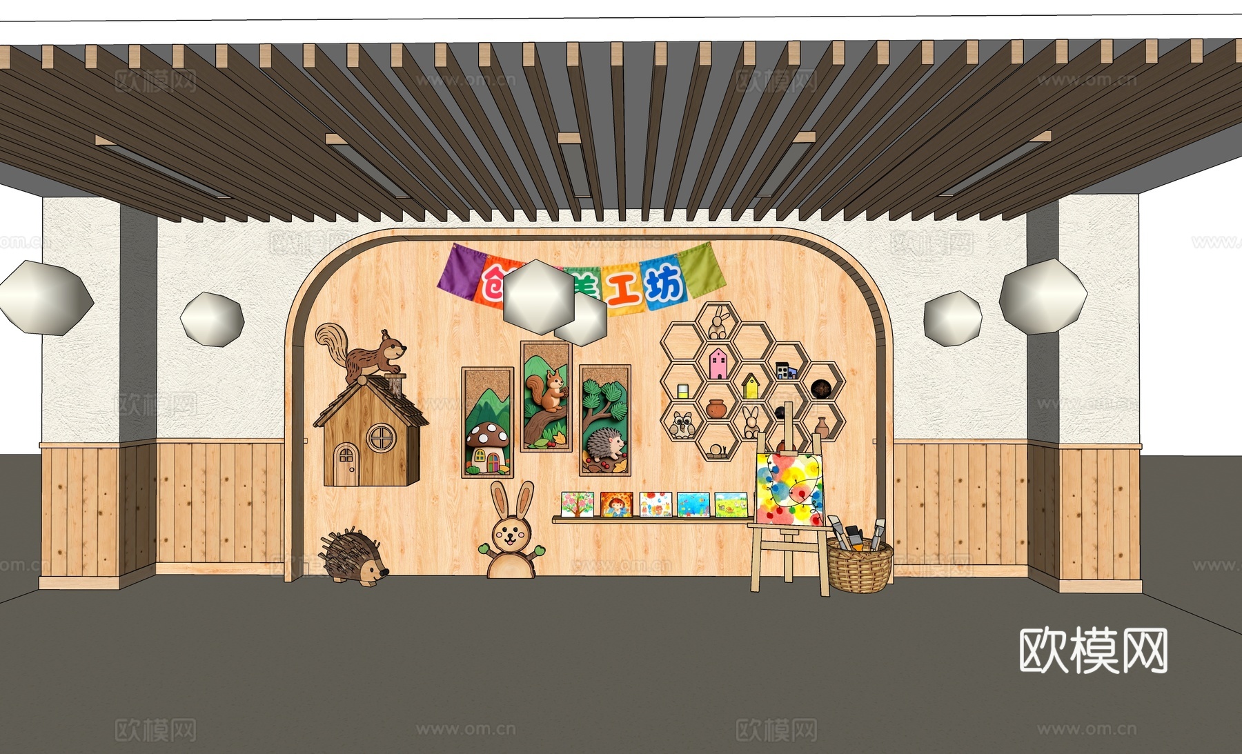 幼儿园设计 幼儿园文化墙 幼儿园大厅 艺术主题墙su模型