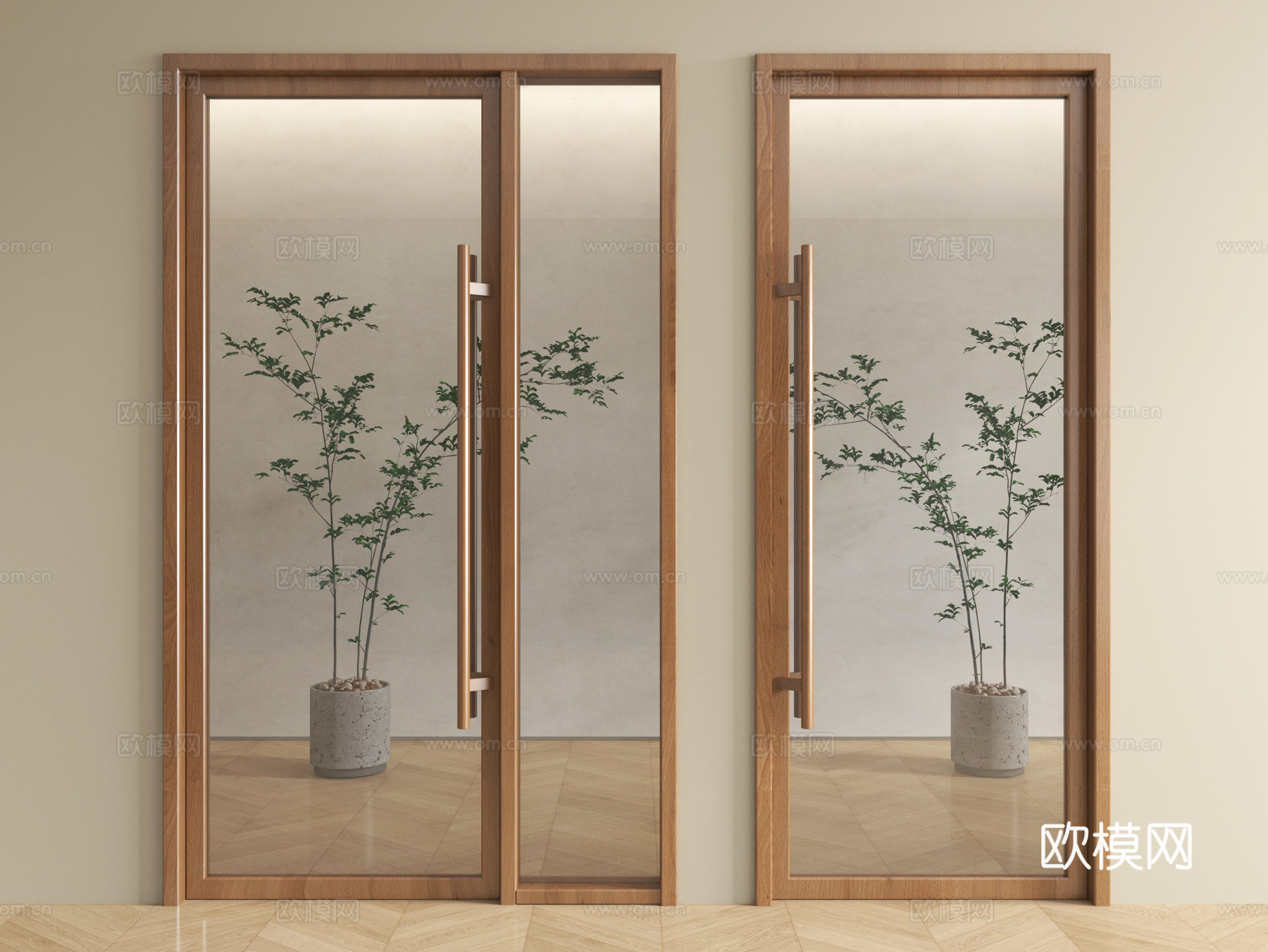 中古风玻璃双门 玻璃单开门 办公玻璃门 玻璃大门su模型