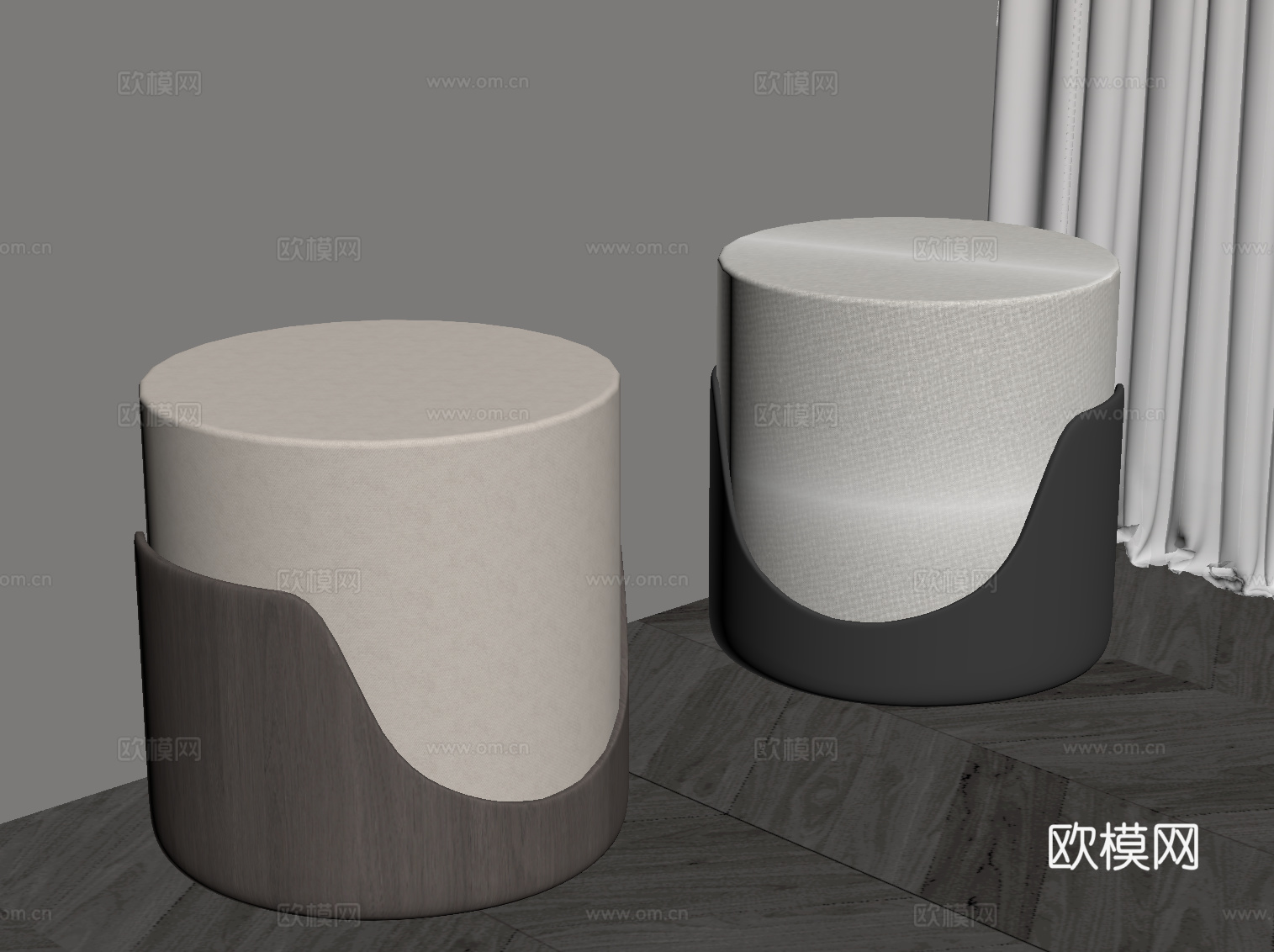 现代沙发凳 换鞋凳 圆凳su模型