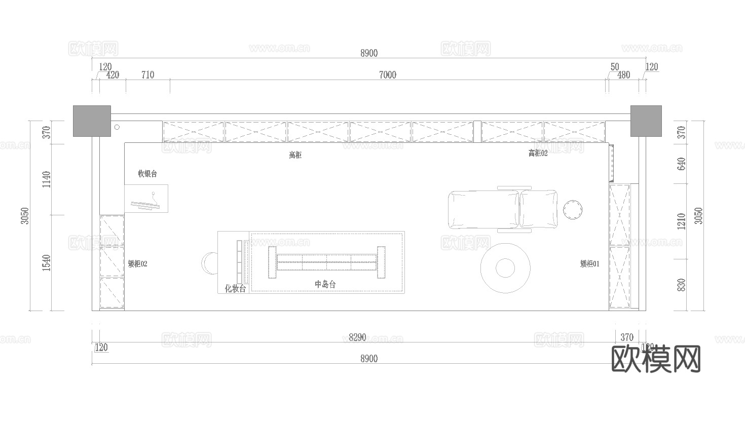 化妆品专柜 最新全套施工图 效果图合集cad施工图