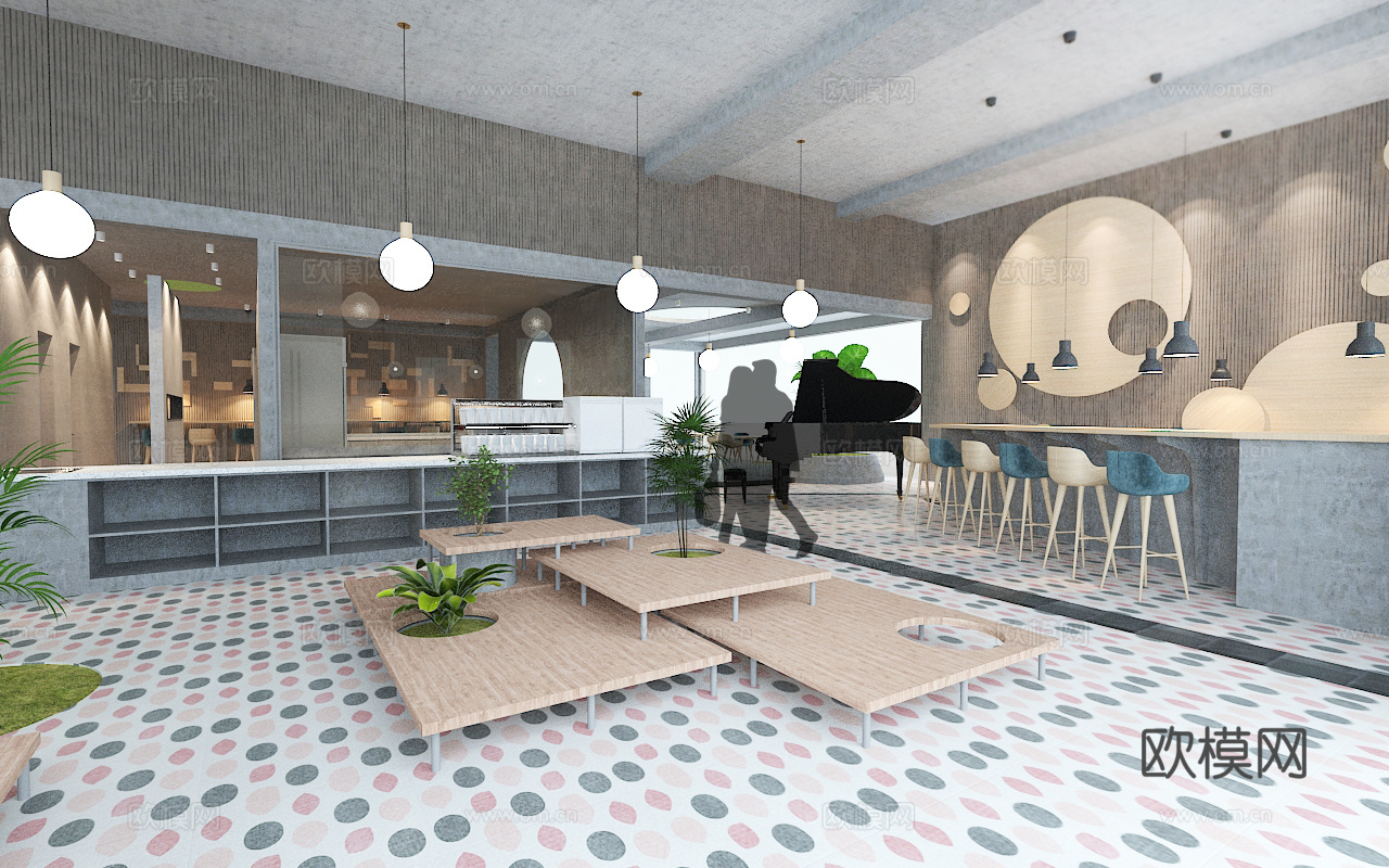 咖啡店 最新全套施工图 效果图合集cad施工图