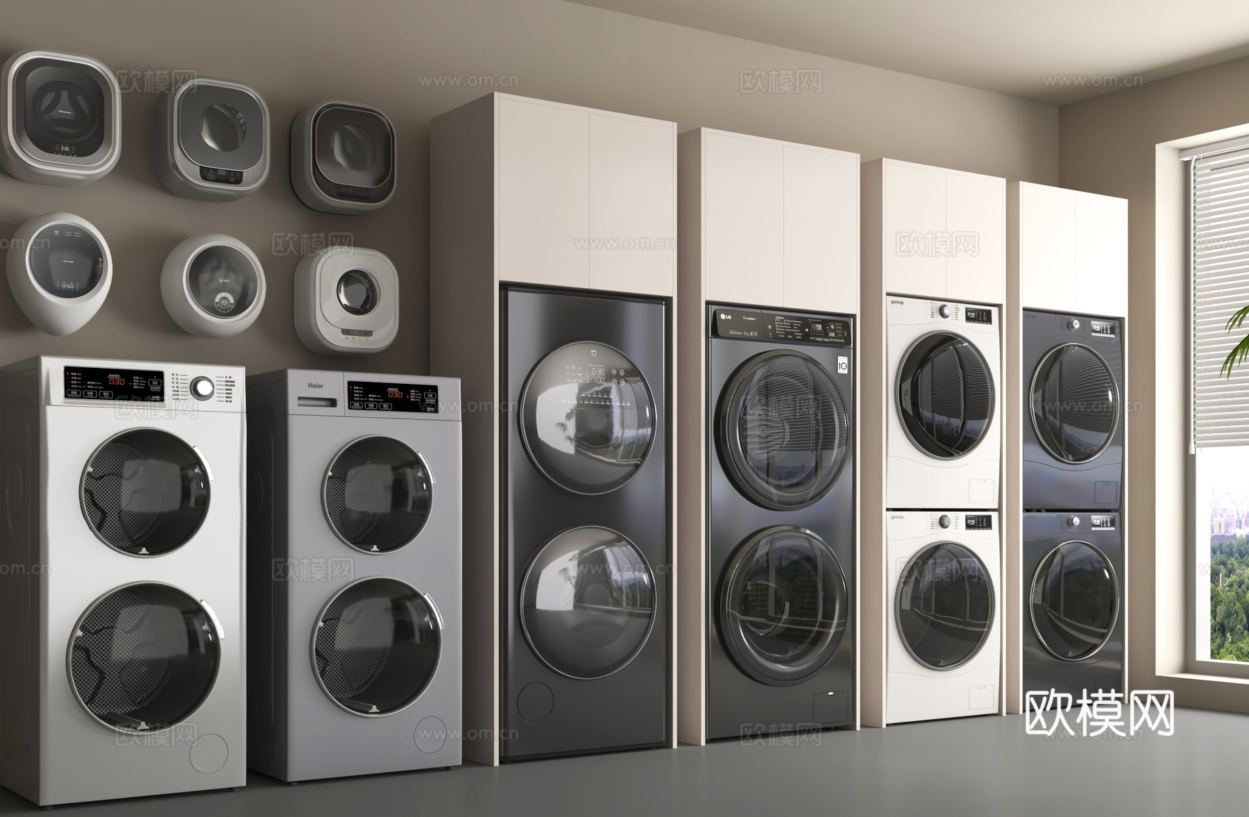 现代洗衣机 烘干机 洗烘一体机 壁挂式洗衣机su模型