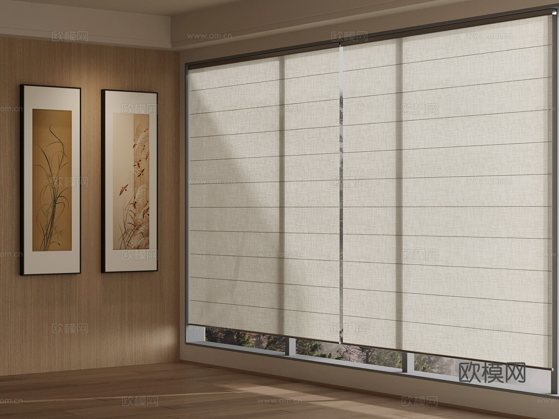 新中式窗帘 纱帘su模型