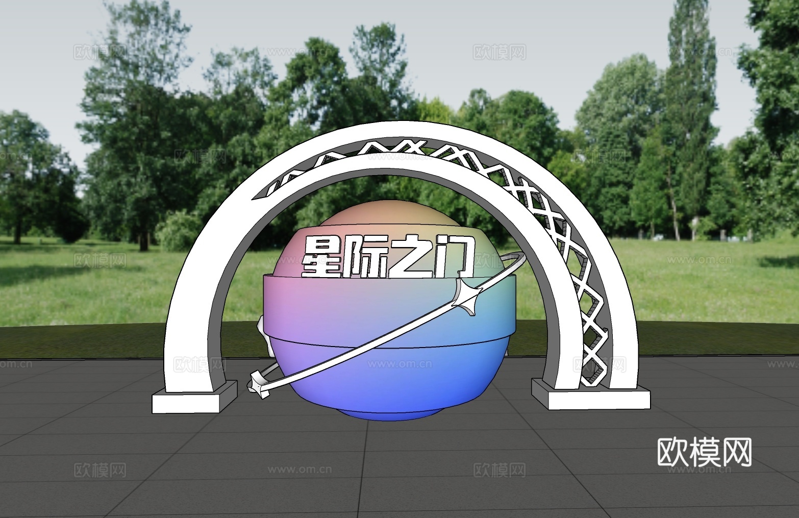 科技美陈 星际之门 公园导视  科技导视su模型