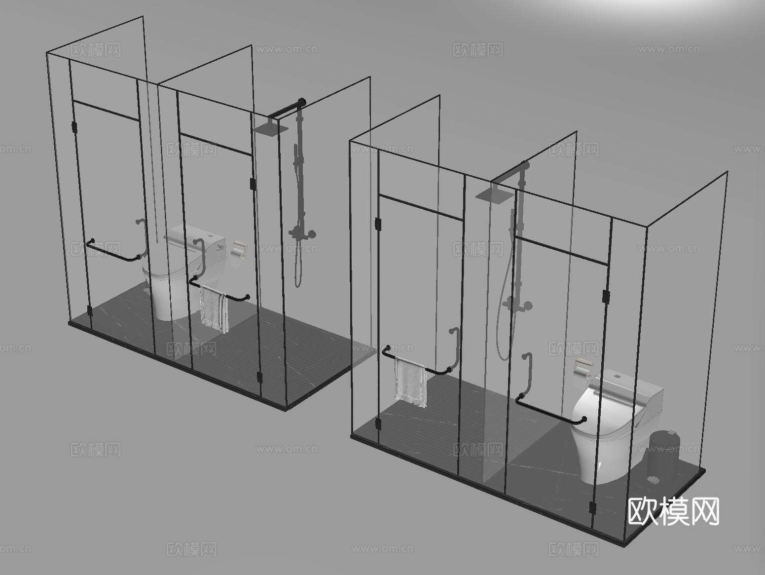 现代淋浴房 淋浴间 花洒淋浴 卫浴小件su模型