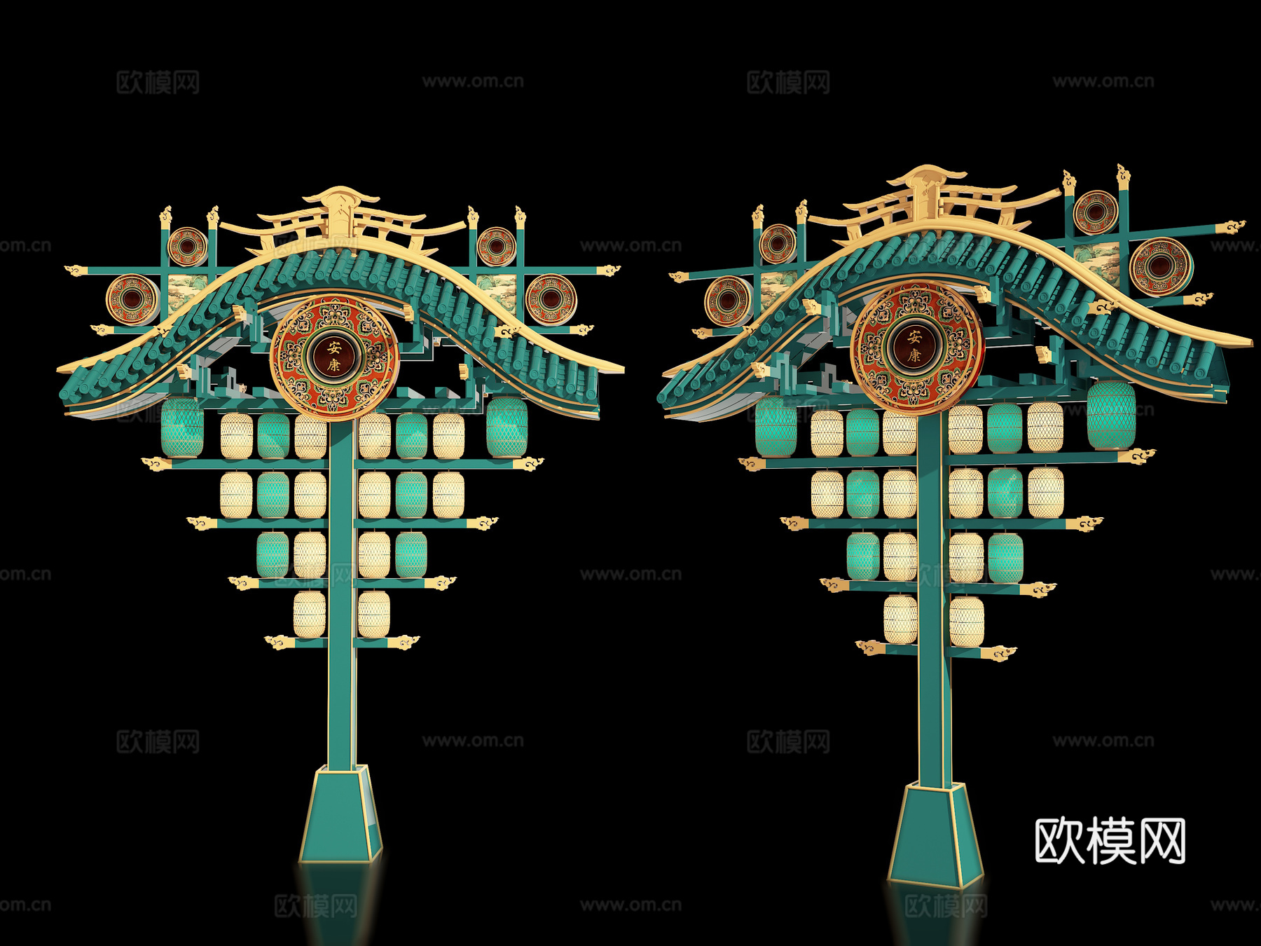 新中式户外灯笼装置 美陈打卡 古风灯笼灯架组合  景区灯笼装su模型