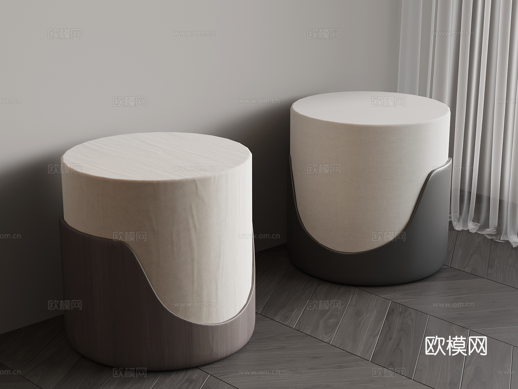 现代沙发凳 换鞋凳 圆凳su模型