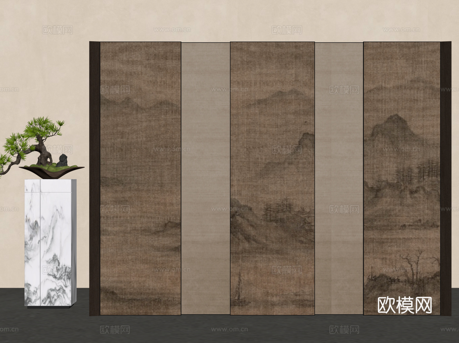 新中式屏风 隔断su模型