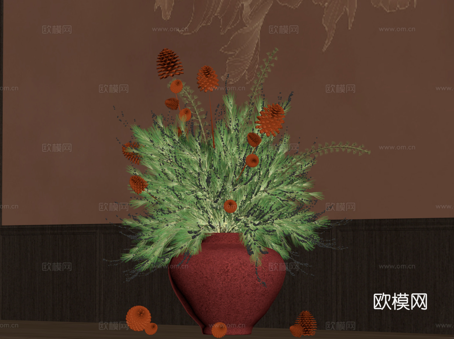 新中式花瓶 插花花艺su模型