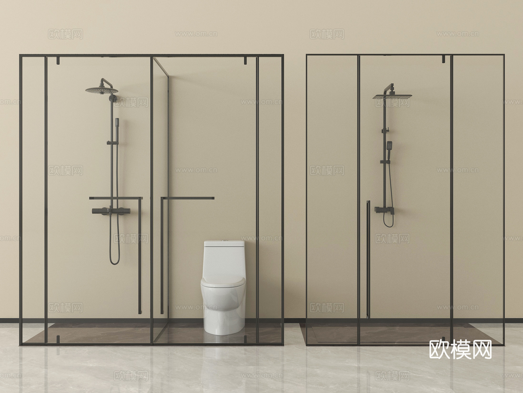 现代极简淋浴房 淋浴间 卫浴小件su模型