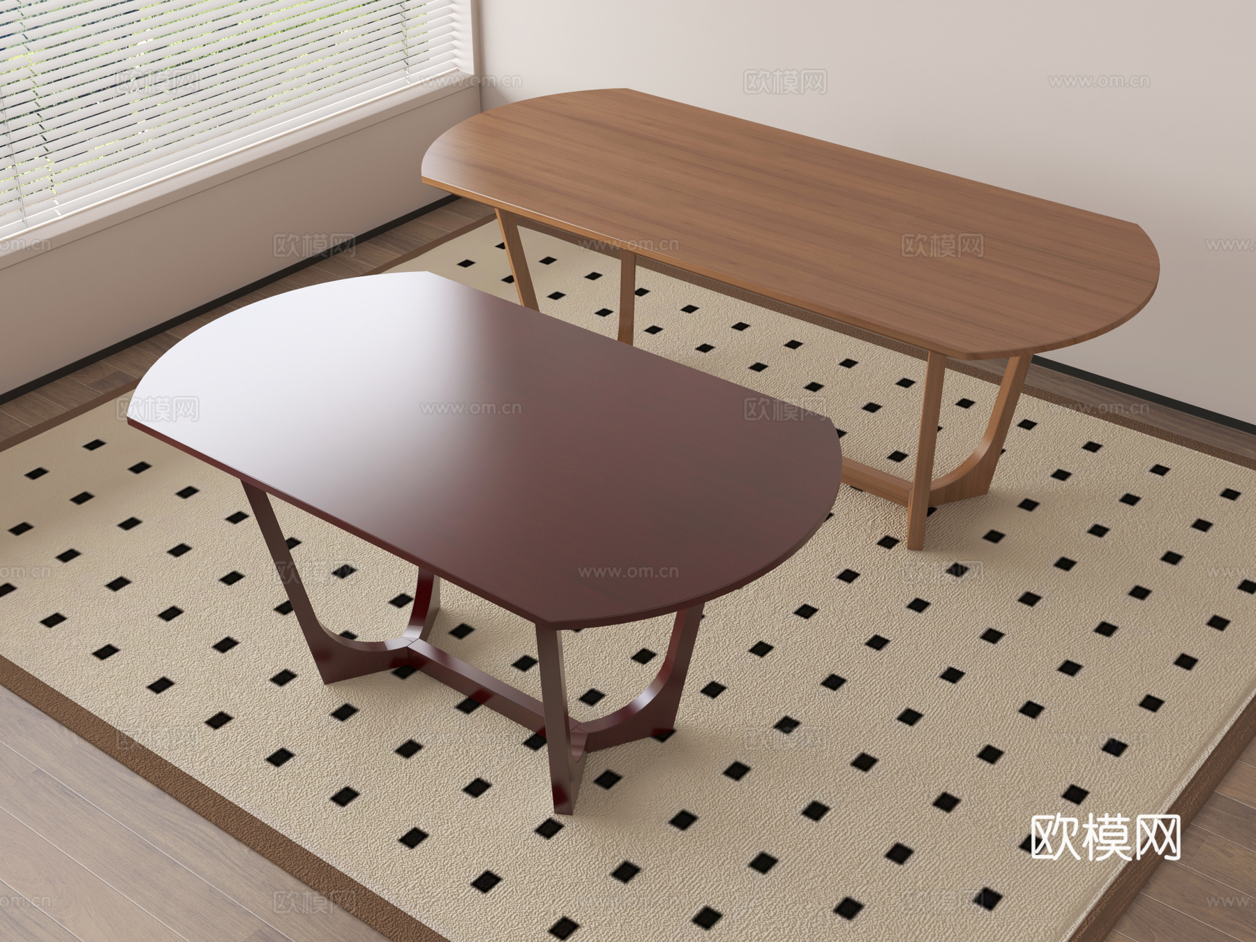 中古风餐桌 长形圆弧 木质餐桌su模型