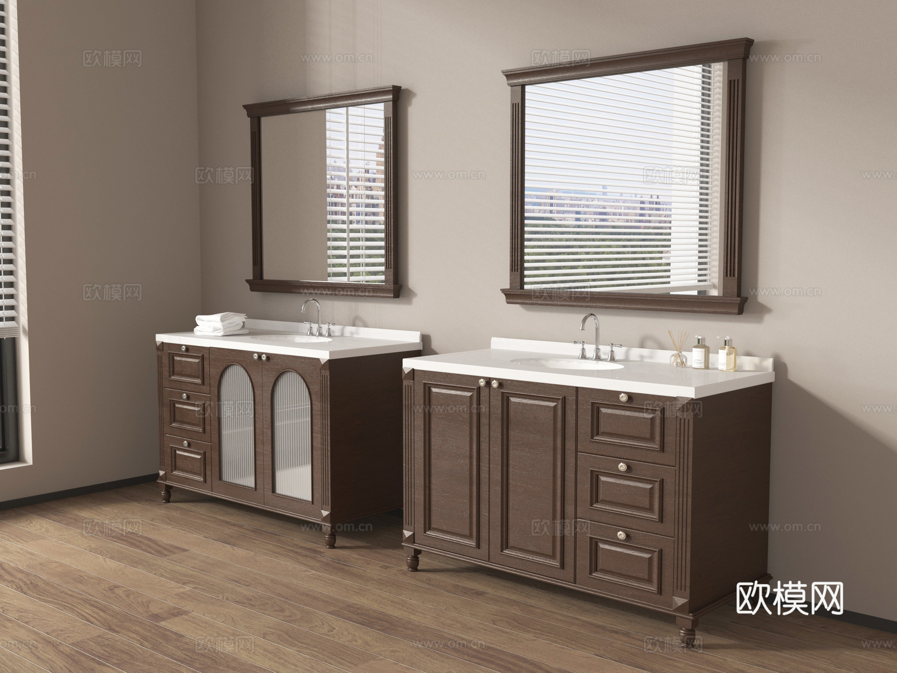法式中古风浴室柜 镜子 卫浴摆件su模型
