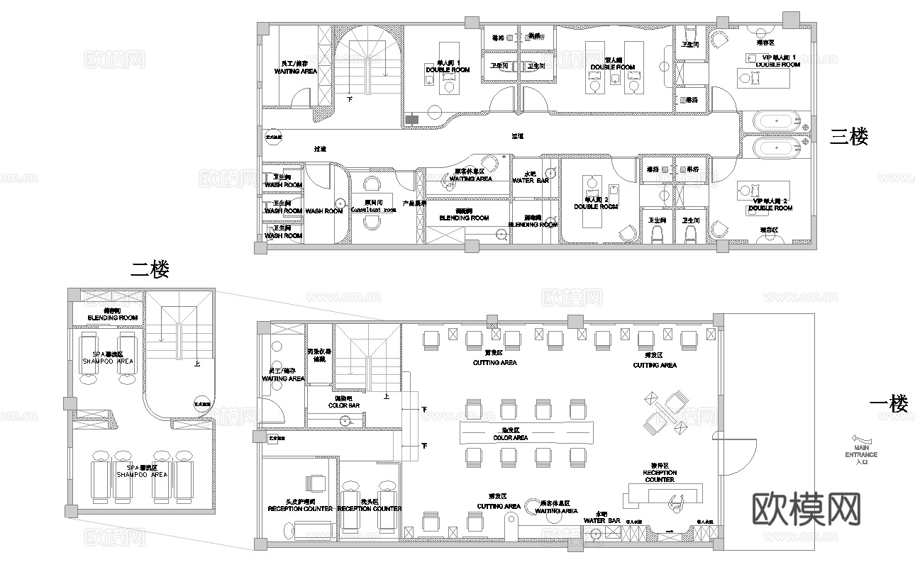 轻奢美容美发 最新全套施工图 效果图合集cad施工图