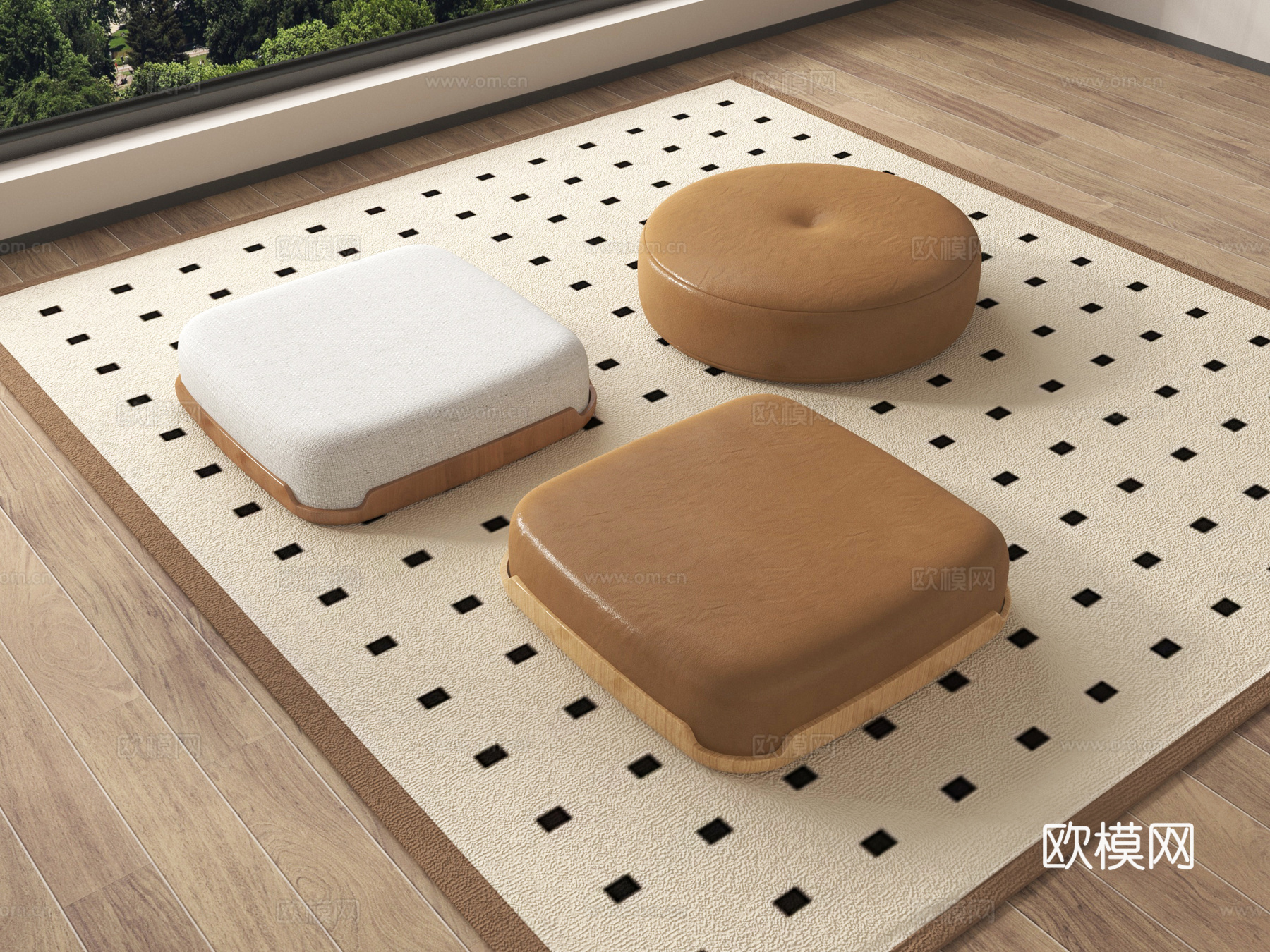 现代沙发坐垫 圆坐垫su模型