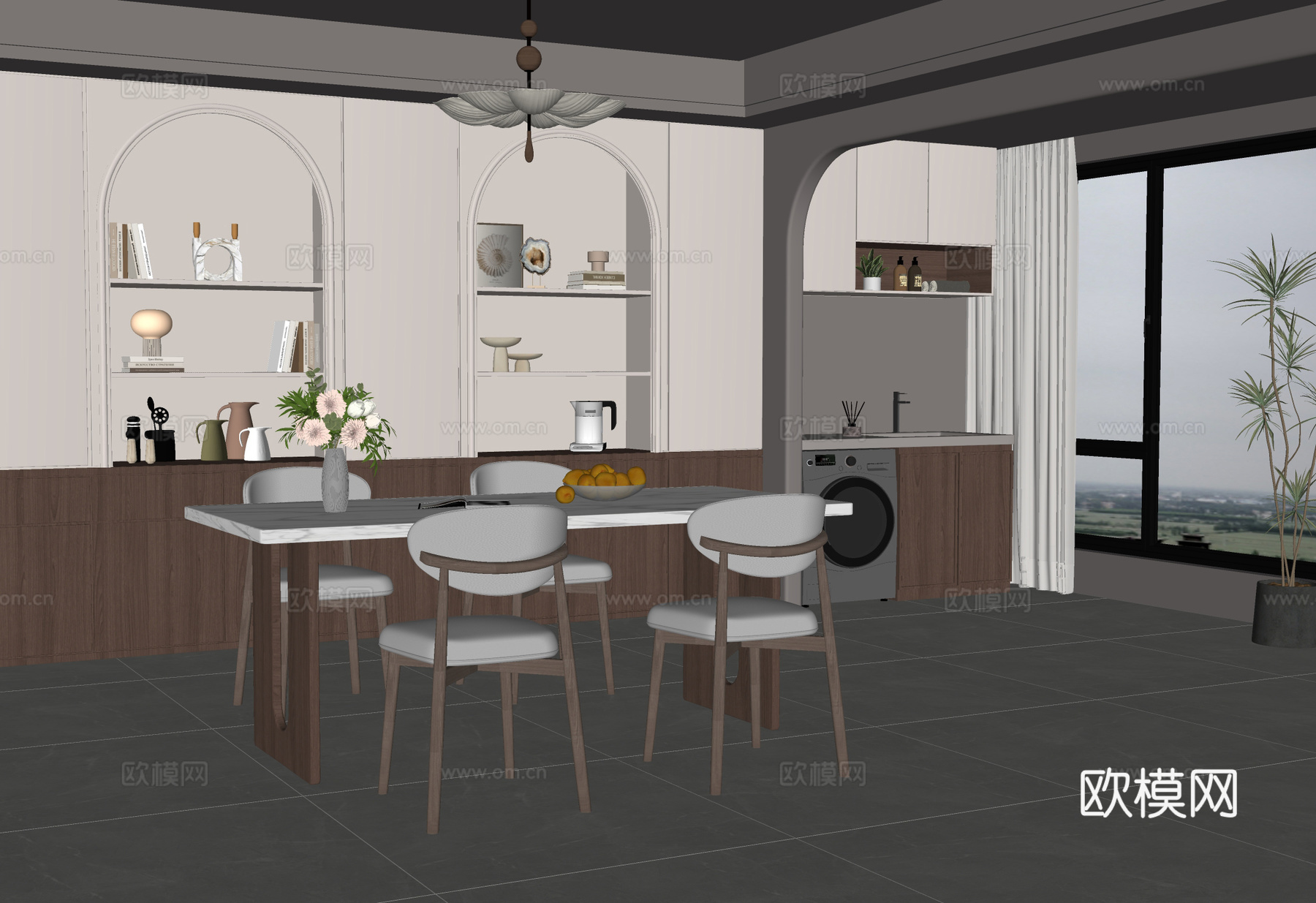 中古风餐厅su模型